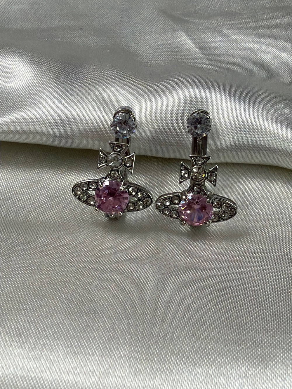 Silver-Tone Pink Crystal Orb Drop Earrings